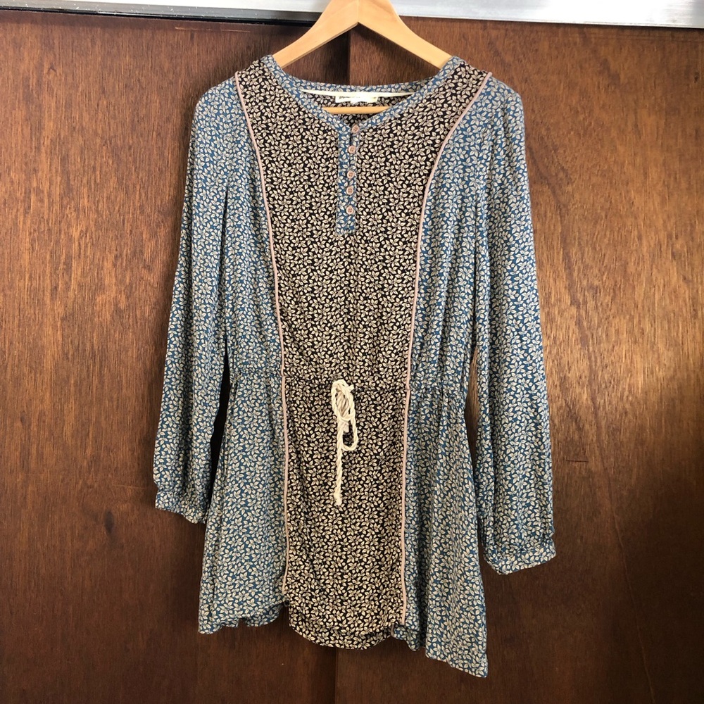 Comme Toi Mixed Floral Panel Mini Dress with Drawstring